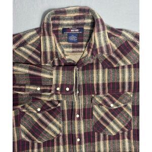 Vintage Five Brother Flannel Shirt XLT Plaid Purple Pearl Snap Heavyweight